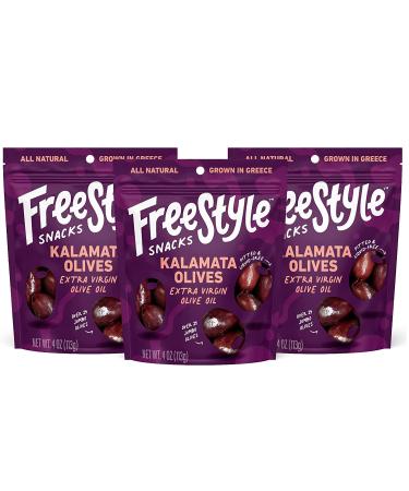 Freestyle Snacks, Olive Snack Packs - Fresh Pitted Kalamata Olives, Marinated in Extra Virgin Olive Oil, Salty Snack, Grown in Greece, All Natural, Non-GMO, Paleo, Keto Snacks - Kalamata, 4oz (3 Pack) - Buy Online on GoSupps.com