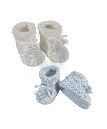 Royal Icon Baby Booties 0-3 Months - Baby Boys Girls Booties Warm and Safe Baby Slippers - Knitted Bow Baby Boots - Newborn Bootees for Babies Ri359 0 Months White Blue Ri359