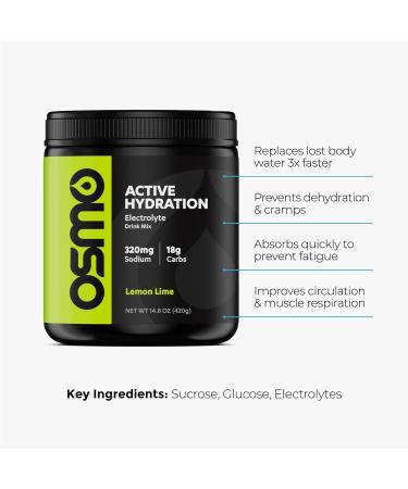 Osmo Active Hydration Electrolyte Powder (20 Servings) - Includes Sodium, Magnesium, Potassium, Carbs & Vitamins, Cane Sugar - All Natural, 3X Faster Hydration, Boosts Power & Endurance, Lemon Lime Lemon Lime 14.8 Ounce (Pa  - Buy Online on GoSupps.com