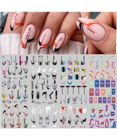 YOSOMK Colorful Stripes Nail Art Stickers - 36 Sheets Water Transfer Decals for Rainbow Geometric Design - Buy Online on GoSupps.com