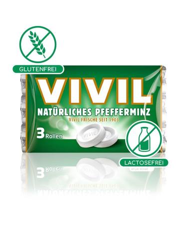 Vivil Natural Peppermint Roll - Gluten-Free & Vegan Pastilles | 5 x 3 Pack (15 Rolls 15 x 29g) - Fresh Peppermint Taste International Shipping - Buy Online on GoSupps.com