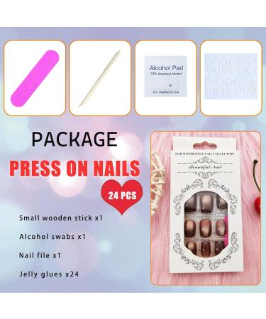 Shop Short Press on Nails - Square Cat Eye Acrylic Nails | Glossy Brown Full Cover False Nails - 24 Pcs for Women - Buy Online on GoSupps.com