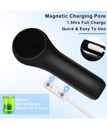 Silicone Face Scrubber Exfoliator | Waterproof Rechargeable Facial Cleaner for Deep Cleansing & Massage - Ideal for Men & Women (Black - Buy Online on GoSupps.com