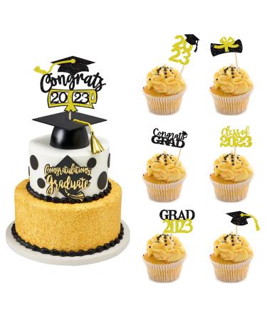 Pack of 25 Graduation Cake Toppers Graduation Cake Topper 2023 Graduation Cake Decoration for Graduation Party Graduation Proms Gold