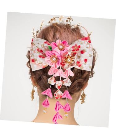 minkissy Japanese Style Hairpin Japanese- Style Hair Clips Tassel Hairpin Hair Ties for Women Japanese Hair Pin Kimono Hair Clip Hair Pins Hair Tie Clip The Flowers Cotton Woman 16x12cm Pink - Buy Online on GoSupps.com