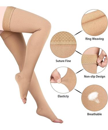 Thigh High 20-32 mmHg Compression Stockings - Toeless Socks for Men & Women - Silicone Dot Band - Beige Large (1 Pair) - Buy Online on GoSupps.com