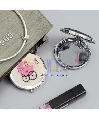 Personalized Baby Girl Shower Compact Mirror Favors - Set of 12 Pink Makeup Purse Mirrors with Organza Bag - Buy Online on GoSupps.com