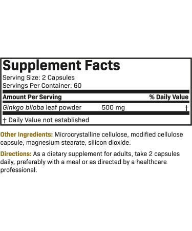 Futurebiotics Ginkgo Biloba 500mg Extra Strength - Brain Health, Memory & Circulation Support - 120 Vegetarian Capsules - Buy Online on GoSupps.com
