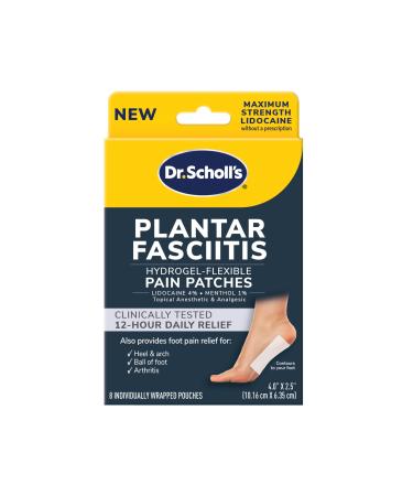Dr. Scholl's Plantar Fasciitis Pain Patches with Hydrogel Flexible Technology 8 Ct // Clinically Tested 12-Hour Daily Pain Relief - Contours to Your Foot - with Lidocaine & Menthol 8 Treatments White 8ct