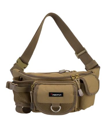 Piscifun Fishing Tackle Bag with Adjustable Waist Strap Portable Multi-function Fanny Fishing Storage Pack Water-Resistant Outdoor Fly Fishing Bag Multiple Colors Available Small Fishing Bag Khaki