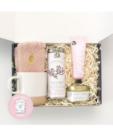 Unboxme Self Care Spa Gift Set - Perfect for Birthday, Get Well Soon, Sympathy, Holiday, Thank You & Thinking of You - Includes Peaceful Tea & Mug Care Package ("Thank You" Greeting Card)