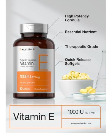 Horb ach Vitamin E 1000 iu Softgels | 671mg | 60 Count | Non-GMO and Gluten Free Naturally-Sourced Formula | D-Alpha Tocopherol - Buy Online on GoSupps.com