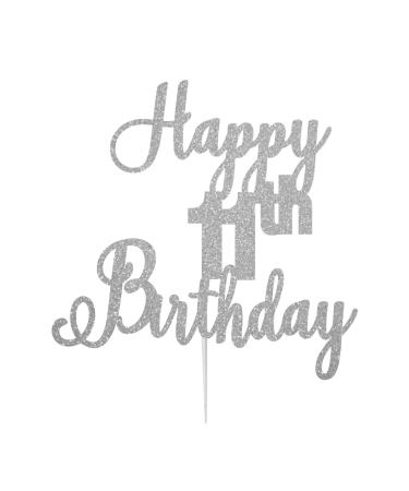LissieLou Happy 11th Birthday Cake Topper in Pretty Glitter Card Made in the UK - Silver