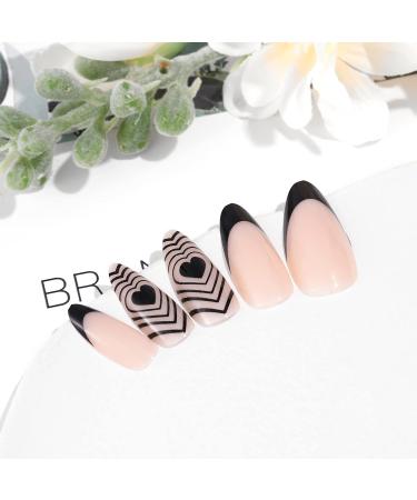Sethexy Valentine Mandel False Nails - 24Pcs Pink Acrylic Art Press On Nails with Black Heart Design for Women & Girls - Perfect Love Heart Nails for a Romantic Look - Buy Online on GoSupps.com