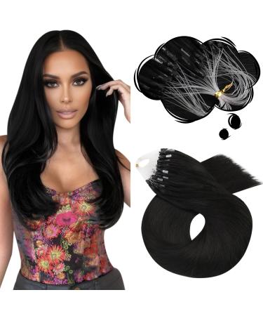 Moresoo Microring Extension 1g Remy real hair micro loop extensions real hair black of course #1b 16BO/40cm cold fusion microringe extensions thick hair 50g 40 cm 1.Microring #1b