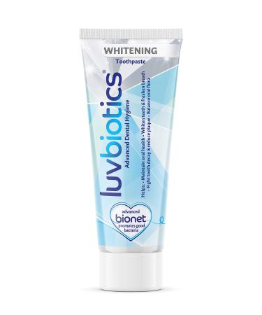 Luvbiotics Whitening Toothpaste with Probiotics & Xylitol Promotes Healthy Oral Microbiome for Whiter Teeth  Fresh Breath & Healthy Gums.Free from SLS  Parabens  Artificial Flavours/Sweeteners -75ml 2.5 Fl Oz (Pack of 1)