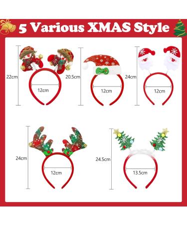 Christmas Headbands 5PCS for Kids & Adults - Holiday Party Costume Accessories with Reindeer Antlers, Santa Hat, Snowman & Tree Design - Festive Photo Booth Prop - Buy Online on GoSupps.com