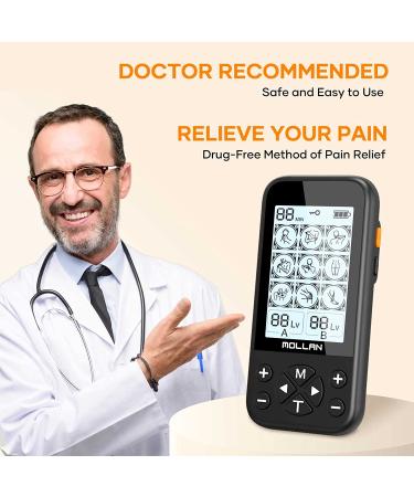 36 Modes Mollan Dual Channel Muscle Stimulator with 12 Electrode Pads - TENS Unit for Pain Relief, Muscle Strength, Chronic Arthritis - Electronic Pulse Massager for Shoulder, Back, Leg, Foot - Buy Online on GoSupps.com