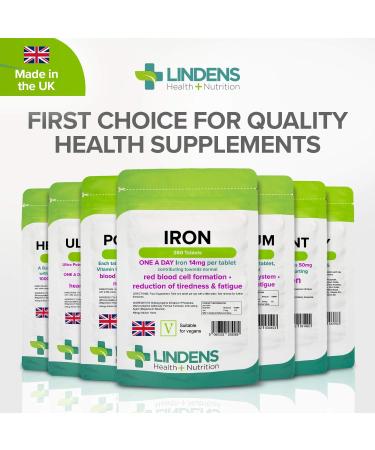 Lindens Iron 14mg Tablets - 360 Vegan Tablets | Boost Energy & Reduce Fatigue | Supports Healthy Blood Cells & Oxygen Transport | Made in the UK | 1 Year Supply - Buy Online on GoSupps.com