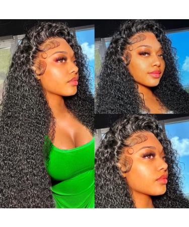 26inch Deep Wave Lace Front Wigs Human Hair Pre Plucked with Baby Hair 180% Density 13x4 Curly HD Lace Front Wig Human Hair with Natural Hairline Wet and Wavy Glueless Lace Front Human Hair Wigs for Black Women (26inch  ...