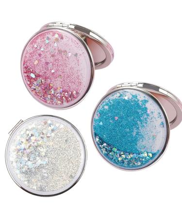3 pieces of double-sided folding mirror round make-up mirror pocket mirror Mini make-up mirror portable quicksand pocket mirror for forming