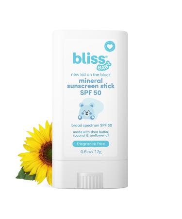 Bliss Baby Mineral Face Sunscreen Stick SPF 50 Natural Zinc Oxide Unscented Hypoallergenic & Dermat Tested Water-Resistant Vegan Sensitive Skin - For Toddlers Babies Kids & Whole Family