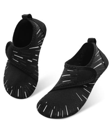 JIASUQI Kids Boys Girls Water Shoes Quick Dry Barefoot Aqua Socks for Beach Swimming Pool 12/12.5 UK Child Easy Line Black