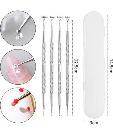 KMZ 4 Pcs Stainless Steel Nail Art Kit - Professional Ball End Dotting Pen & Brushes for Rhinestone & Polymer Clay Designs - Buy Online on GoSupps.com