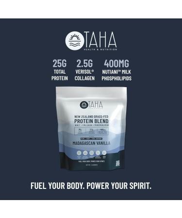 Taha Health & Nutrition Mind+Body+Soul Protein Blend - Madagascan Vanilla | 25g Protein from Grass-Fed Whey & Collagen | 400mg Milk Phospholipids | 2LB (Free-Range Dairy International Shipping - Buy Online on GoSupps.com