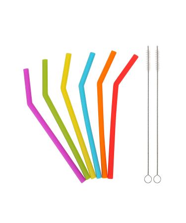 Reusable Silicone Straws for Toddlers & Kids - 6 pcs Flexible Short Drink 6.7" Straws for 6-12 oz Yeti/Rtic/Ozark Tumblers & 2 Cleaning Brushes - BPA Free, Eco-Friendly,no Rubber Tast