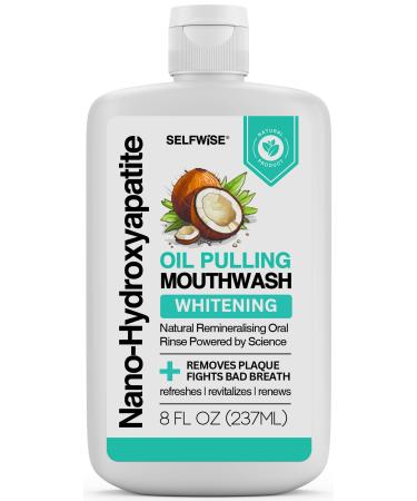 Nano-Hydroxyapatite Oil Pulling Whitening Mouthwash for Teeth and Gums Natural & Organic Whitens Teeth Strengthens Enamel Fights Bad Breath & Plaque Smooth & Non-Greasy for Adults & Kids 8oz Coconut Mint + Nano-Hydr