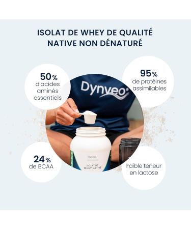 Whey Native Isolate Powder 1 kg Weight Drying Bodybuilding Rich in BCAA from Cow Milk Whey Pure 95% Protein Preworkout Post Workout Made in France. DYNVEO - Buy Online on GoSupps.com