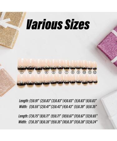 French Fake Nails - Nude & Black Glitter Artificial Nails for Daily Wear | Medium Size False Nails - Buy Online on GoSupps.com
