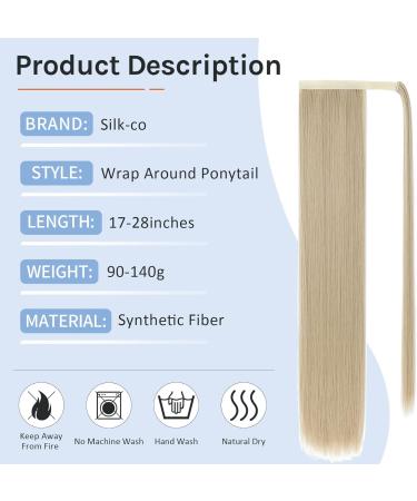 Silk-co Ash Blond/Blond 28 Clip in Ponytail Hair Extension - Heat-Resistant Fiber Straight Pony Tail Wrap Around Hairpiece for Women - Buy Online on GoSupps.com
