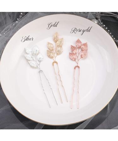 Beryuan Vintage Rose Gold Leaf Hairpin Set | 3-Piece Bride Hair Accessories | Elegant Hair Clips for Parties & Special Occasions - Buy Online on GoSupps.com