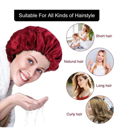 Fuyamp 2 Packs Satin Sleep Cap Adjustable Silky Sleep Bonnet for Women Long Curly Hair Double-Sided Waterproof Satin Hair Cap Extra Large Sleep Satin Bonnet for Women Girls Sleeping Black+Rose Red - Buy Online on GoSupps.com
