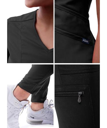 Adar Pro Modern Athletic Scrub Set for Women - V-Neck Top & Yoga Jogger Pants, Black, Size Medium - Buy Online on GoSupps.com