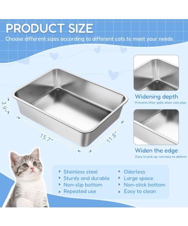 Lihong Stainless Steel Cat Toilet - Durable Cat & Bunny Litter Box (40x30x10 cm) - Perfect for Large Cats & Rabbits - Silver - Buy Online on GoSupps.com