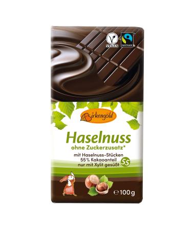 Birkengold Hazelnut Chocolate 100 g | no added sugar | 55 % cocoa content | sweetened only with European xylitol | fair trade | vegan