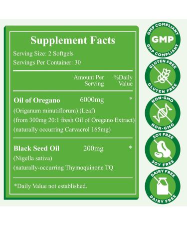 Oil of Oregano with Black Seed Oil 6000mg Oregano Oil Capsules Organic with Carvacrol & Thymoquinone 2 in 1 Supplement for Immune Health Non-GMO Easy to Swallow 2 Bottle Total 120 Softgels 60 Count (Pack of 2) - Buy Online on GoSupps.com