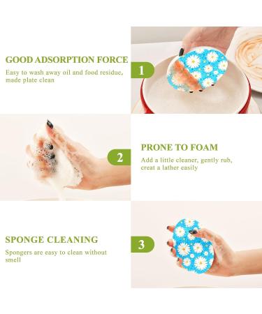 3-Pack Cleaning Kitchen Sponges Oval Daisy Flower Blue Kitchen Cellulose Dishwashing Wood Pulp Cotton - Buy Online on GoSupps.com