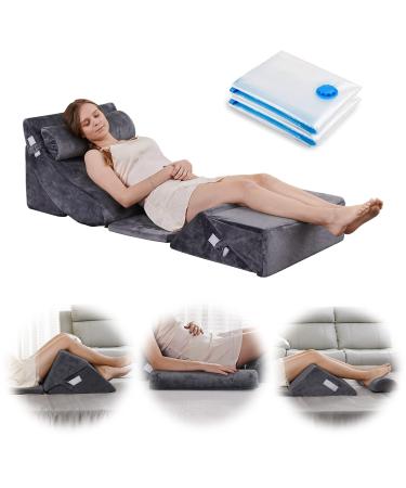 6PCS Qirroboni Orthopedic Bed Wedge Pillow Set, Adjustable Pillows for Neck Back and Leg Pain Relief Comfortable & Post Surgery Foam- Heartburn Anti Snoring Acid Reflux & GERD Sleeping Charcoal Grey