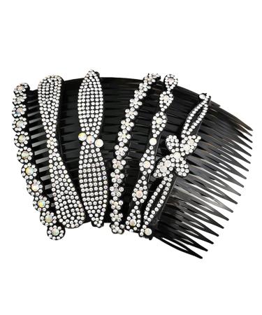 Cableif hair socket comb with rhinestone teeth hair comb side hair twist kamm hair clip for women girls bride beads crystal hair accessories (6-white)