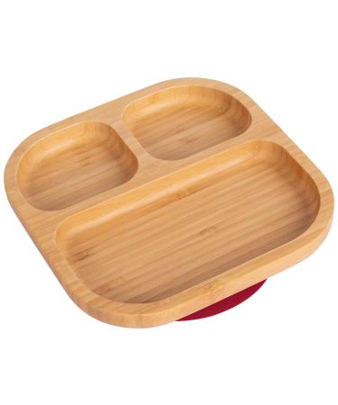 Tiny Dining Children's Segmented Bamboo Dinner Plate with Strong Stay Put Suction Cup - Great for Baby Toddler Weaning - Eco Friendly Kids Food Plates - Red