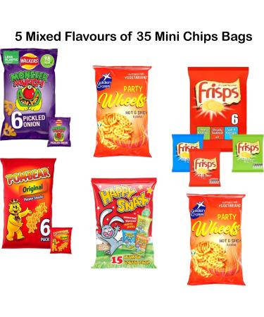 35 x Mixed Mini Chips Crisps Bags Collections - Deliciously light & Crispy Chips Bags - 5 Mixed Flavours of Chips Bags - Buy Online on GoSupps.com