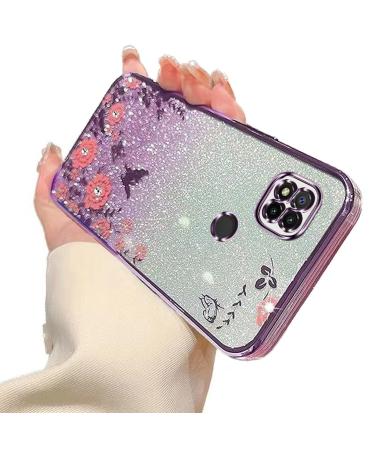 Tivenfezk nadoli glitter diamond case for xiaomi redmi 9c sparkle flower butterfly mobile phone shell soft gradient cover frame glossy silicone rhino etui protective cover xiaomi redmi 9c purple
