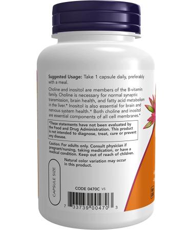 Now Foods Choline & Inositol 500 mg - 100 Capsules for Brain Health & Mood Support - Buy Online on GoSupps.com