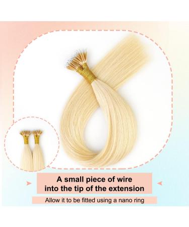 KOCONI 14 Inch Platinum Blonde Nano Ring Hair Extensions - Real Human Hair, Double Drawn Nano Tip Beads - 50g - 14 inch #613 Light Blonde - Buy Online on GoSupps.com
