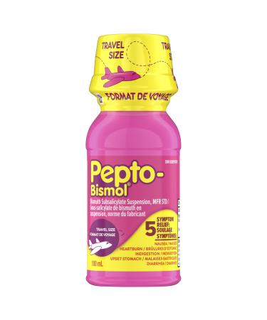 Pepto Bismol Liquid for Nausea Heartburn Indigestion Upset Stomach and Diarrhea - Fast Relief for 5 Symptoms Original Flavor Travel Size 100ml Original 100 ml (Pack of 1)