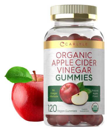 Carlyle Organic Apple Cider Vinegar Gummies | 120 Count | USDA Certified Organic | Vegan Non-GMO & Gluten-Free ACV Gummies | Natural Apple Flavor - Buy Online on GoSupps.com